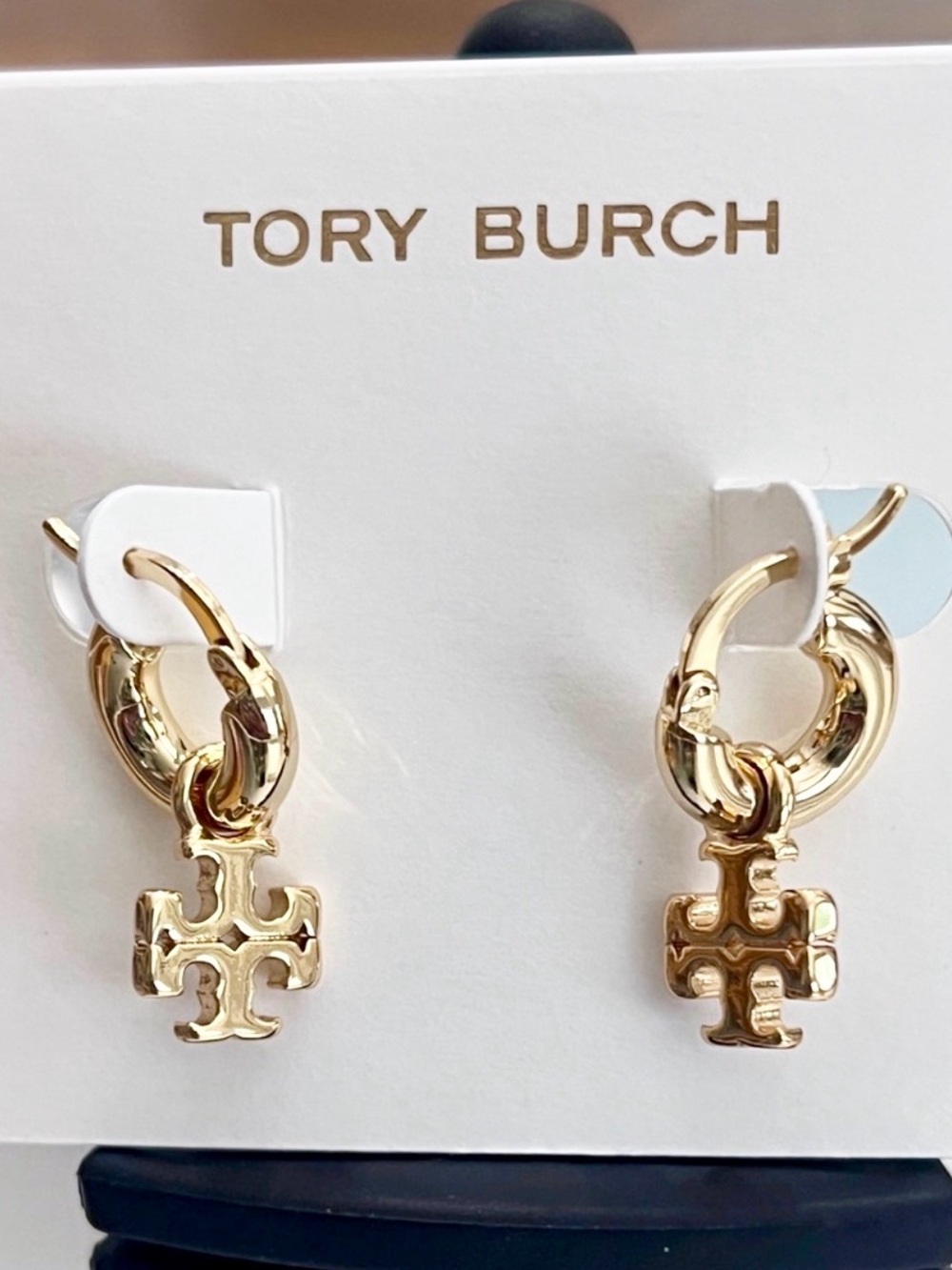 Tory Burch Gold Logo Hoop Drop Earrings